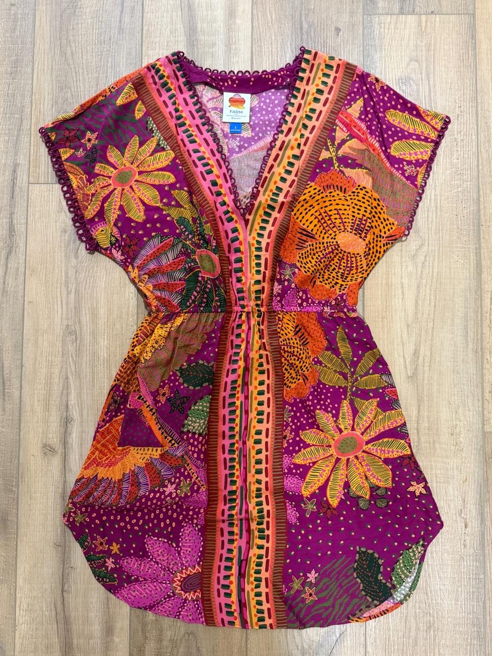 FARM Rio x Anthropologie Magenta Floral Mini Dress Cotton Resort Pockets S Vacay